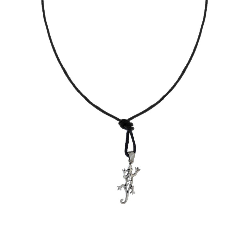 COLLANA CON CIONDOLO GEKO IN ARGENTO 925 E LACCIO IN COTONE