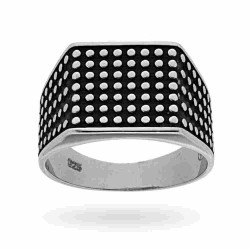 ANELLO CHEVALIER PALLINATO IN ARGENTO 925 RODIATO BRUNITO