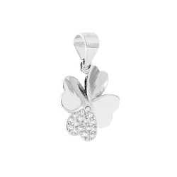 CIONDOLO QUADRIFOGLIO CUORI CON ZIRCONI BIANCHI IN ARGENTO 925 GALVANICA RODIO