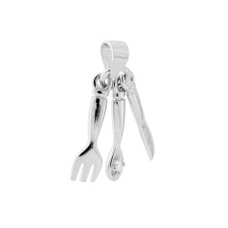 CIONDOLO POSATE COLTELLO CUCCHIAIO FORCHETTA CON ZIRCONI BIANCHI IN ARGENTO 925 GALVANICA RODIO