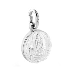CIONDOLO SACRO ROTONDO MADONNA DI LOURDES MM 11 IN ARGENTO 925 GALVANICA RODIO