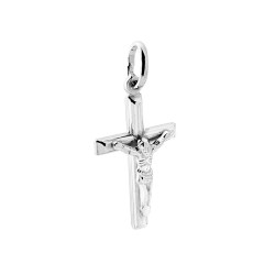CIONDOLO CROCE LATINA CON CRISTO IN ARGENTO 925 GALVANICA RODIO