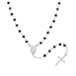 COLLANA ROSARIO CM 50 CON GRANI IN CRYSTAL COLORE BLU AVION MM 3.5 IN ARGENTO 925 GALVANICA RODIO