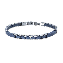BRACCIALE UOMO MAGLIA IMPERNIATA IN CERAMICA BLU IN ACCIAIO