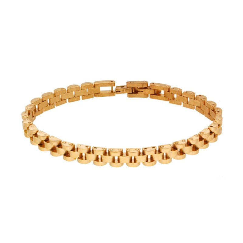 BRACCIALE UOMO MAGLIA IMPERNIATA GALVANICA ORO IN ACCIAIO