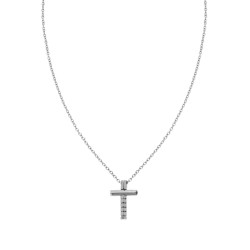 COLLANA CON CATENA FORZATINA DIAMANTATA E CROCE PENDENTE IN ACCIAIO