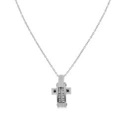 COLLANA CON PENDENTE A FORMA DI CROCE COLORE ACCIAIO IN ACCIAIO