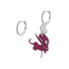ORECCHINI ASIMMATRICI CERCHIO CREOLA A SCATTO CON CHARMS DIAVOLETTO ZIRCONI BIANCO E ROSSO RUBINO IN ARGENTO 925 GALVANICA RODIO
