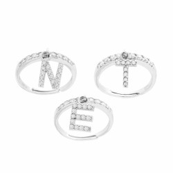 ANELLO VERETTA CON LETTERA INIZIALE PENDENTE CON ZIRCONI BIANCHI IN ARGENTO 925 GALVANICA RODIO