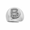 ANELLO CHEVALIER PLAIN CON LETTERA ZIRCONI BIANCHI IN ARGENTO 925 GALVANICA RODIO