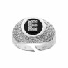 ANELLO FASCIONE ZIRCONI BIANCHI CON LETTERA ZIRCONI BIANCHI SU FONDO NERO IN ARGENTO 925 GALVANICA RODIO