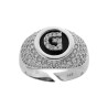 ANELLO FASCIONE ZIRCONI BIANCHI CON LETTERA ZIRCONI BIANCHI SU FONDO NERO IN ARGENTO 925 GALVANICA RODIO
