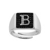 ANELLO CHEVALIER QUADRATO CON LETTERA INIZIALE CON ZIRCONI BIANCHI CON FONDO ZIRCONI NERI IN ARGENTO 925 GALVANICA RODIO