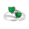 ANELLO LOVE AMORE DOPPIO CUORE CON CUBIC ZIRCONIA VERDE SMERALDO E BIANCHI IN ARGENTO 925 GALVANICA RODIO
