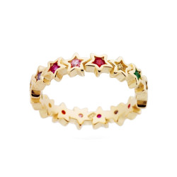 ANELLO ETERNITY STELLE CON ZIRCONI RAINBOW MULTICOLOR IN ARGENTO 925 GALVANICA ORO