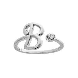 ANELLO LETTERA INIZIALE IN CORSIVO CON PUNTO LUCE ZIRCONE BIANCO IN ARGENTO 925 GALVANICA RODIO