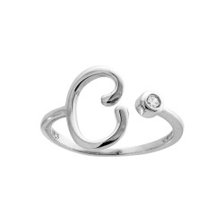 ANELLO LETTERA INIZIALE IN CORSIVO CON PUNTO LUCE ZIRCONE BIANCO IN ARGENTO 925 GALVANICA RODIO