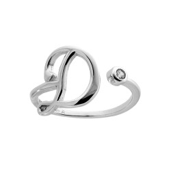 ANELLO LETTERA INIZIALE IN CORSIVO CON PUNTO LUCE ZIRCONE BIANCO IN ARGENTO 925 GALVANICA RODIO