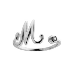 ANELLO LETTERA INIZIALE IN CORSIVO CON PUNTO LUCE ZIRCONE BIANCO IN ARGENTO 925 GALVANICA RODIO