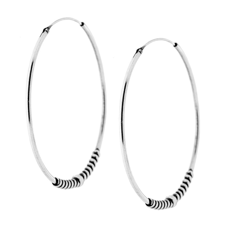 ORECCHINI CERCHIO CON LAVORAZIONE ETNICA MM 1.2 X 40 IN ARGENTO 925
