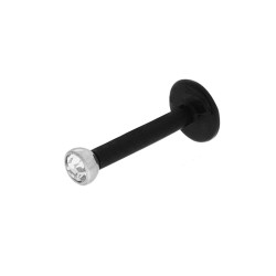 BODY PIERCING NERO CON CRYSTAL PUNTO LUCE BIANCO IN ACCIAIO E TEFLON