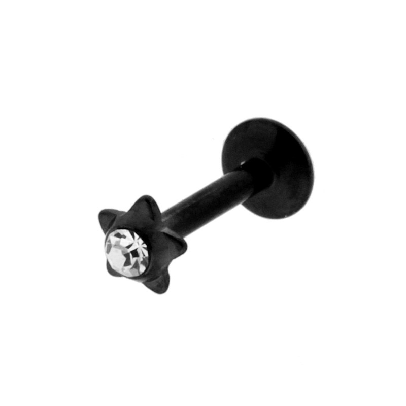 BODY PIERCING STELLA CON ZIRCONE PUNTO LUCE BIANCO IN TITANIO NERO