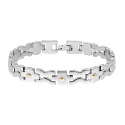 BRACCIALE UOMO MAGLIA IMPERNIATA CON PUNTI ORO IN ACCIAIO