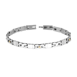 BRACCIALE UOMO MAGLIA IMPERNIATA CON PUNTI COLORE ORO IN ACCIAIO