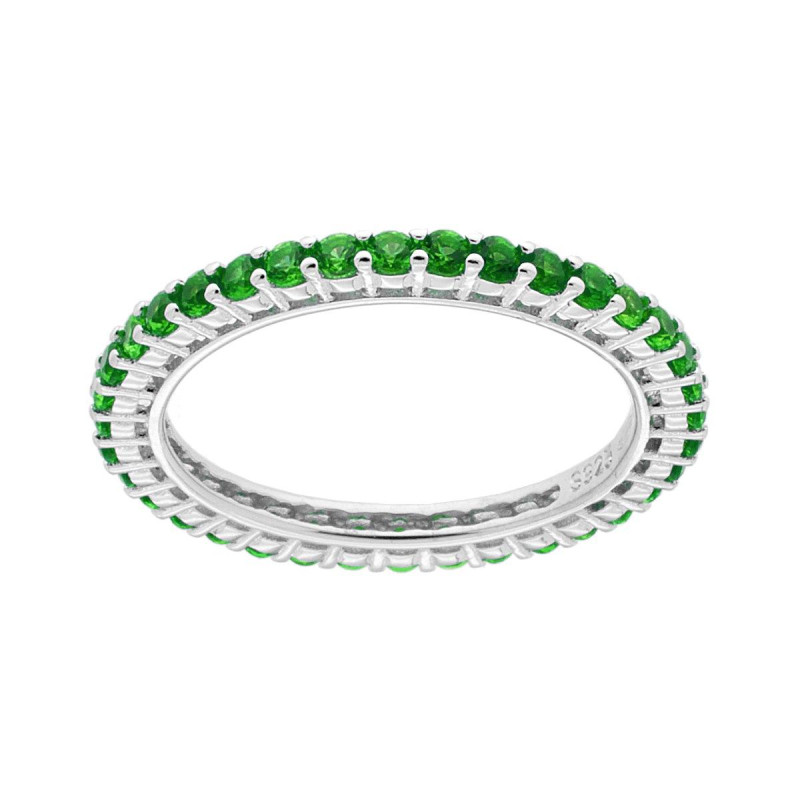 ANELLO ETERNITY VERETTA A GIRO CON CUBIC ZIRCONIA VERDE SMERALDO MM 2 IN ARGENTO 925 GALVANICA RODIO