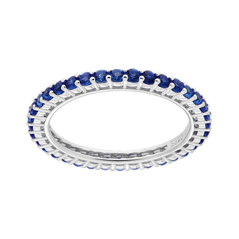 ANELLO ETERNITY VERETTA A GIRO CON CUBIC ZIRCONIA BLU ZAFFIRO MM 2 IN ARGENTO 925 GALVANICA RODIO