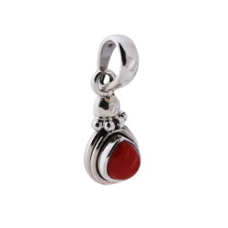 CIONDOLO ETNICO GOCCIA CON PIETRA CORALLO IN ARGENTO 925