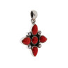 CIONDOLO ETNICO FIORE CON PERLE E PIETRA CORALLO IN ARGENTO 925