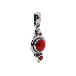 CIONDOLO ETNICO TONDO CON PIETRE CORALLO IN ARGENTO 925