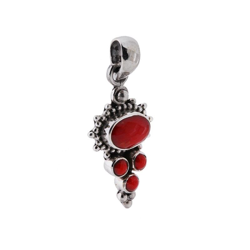 CIONDOLO ETNICO CON PIETRA CORALLO IN ARGENTO 925