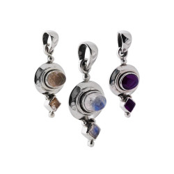 CIONDOLO ETNICO CON PIETRE NATURALI OVALI E QUADRATE IN ARGENTO 925