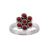 ANELLO ETNICO FIORE CON PIETRE CORALLO TONDE IN ARGENTO 925
