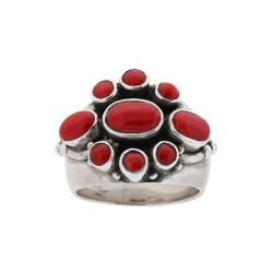ANELLO ETNICO FASCIA CON PIETRE CORALLO IN ARGENTO 925