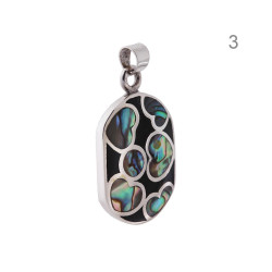 CIONDOLO OVALE CON CUORI MADREPERLA ROSA BIANCO E MULTICOLOR E SMALTO NERO IN ARGENTO 925