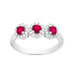 ANELLO TRILOGY CON ZIRCONI ROSSO RUBINO E BIANCHI IN ARGENTO 925 GALVANICA RODIO