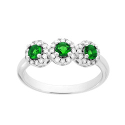 ANELLO TRILOGY CON ZIRCONI VERDE SMERALDO E BIANCHI IN ARGENTO 925 GALVANICA RODIO