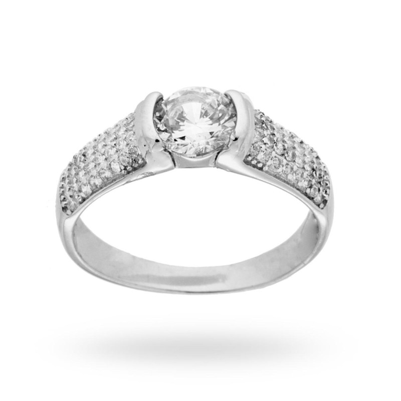 ANELLO SOLITARIO CON ZIRCONE BIANCO MM 6 IN ARGENTO 925 RODIATO