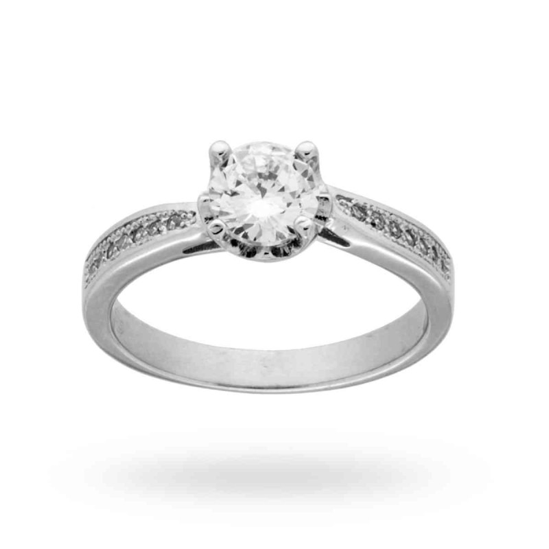 ANELLO SOLITARIO A GRIFFE CON ZIRCONE BIANCO MM 5 IN ARGENTO 925 RODIATO