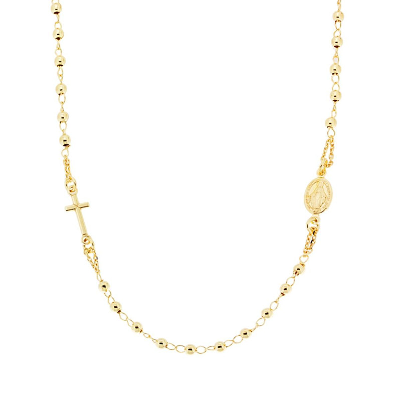 COLLANA ROSARIO MODELLO GIROCOLLO CM 50 CON GRANI A PALLINA LISCIA MM 3 IN ARGENTO 925 GALVANICA ORO