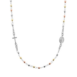 COLLANA ROSARIO MODELLO GIROCOLLO CM 50 CON GRANI A PALLINA DIAMANTATA TRE COLORI RODIO ORO ROSA MM 3 IN ARGENTO 925 GALVANICA R