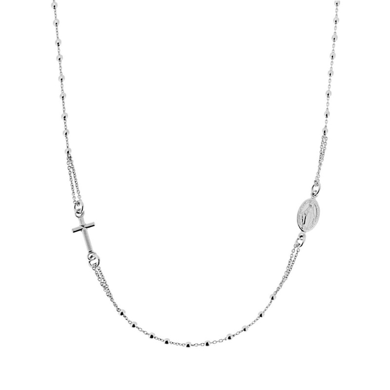 COLLANA ROSARIO MODELLO GIROCOLLO CM 48 CON GRANI A PALLINA LISCIA MM 2 IN ARGENTO 925 GALVANICA RODIO