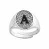 ANELLO CHEVALIER CON LETTERA INIZIALE CON ZIRCONI NERI CON FONDO ZIRCONI BIANCHI IN ARGENTO 925 GALVANICA RODIO