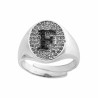ANELLO CHEVALIER CON LETTERA INIZIALE CON ZIRCONI NERI CON FONDO ZIRCONI BIANCHI IN ARGENTO 925 GALVANICA RODIO