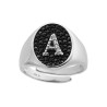 ANELLO CHEVALIER CON LETTERA INIZIALE CON ZIRCONI BIANCHI CON FONDO ZIRCONI NERI IN ARGENTO 925 GALVANICA RODIO