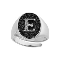 ANELLO CHEVALIER CON LETTERA INIZIALE CON ZIRCONI BIANCHI CON FONDO ZIRCONI NERI IN ARGENTO 925 GALVANICA RODIO