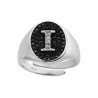 ANELLO CHEVALIER CON LETTERA INIZIALE CON ZIRCONI BIANCHI CON FONDO ZIRCONI NERI IN ARGENTO 925 GALVANICA RODIO